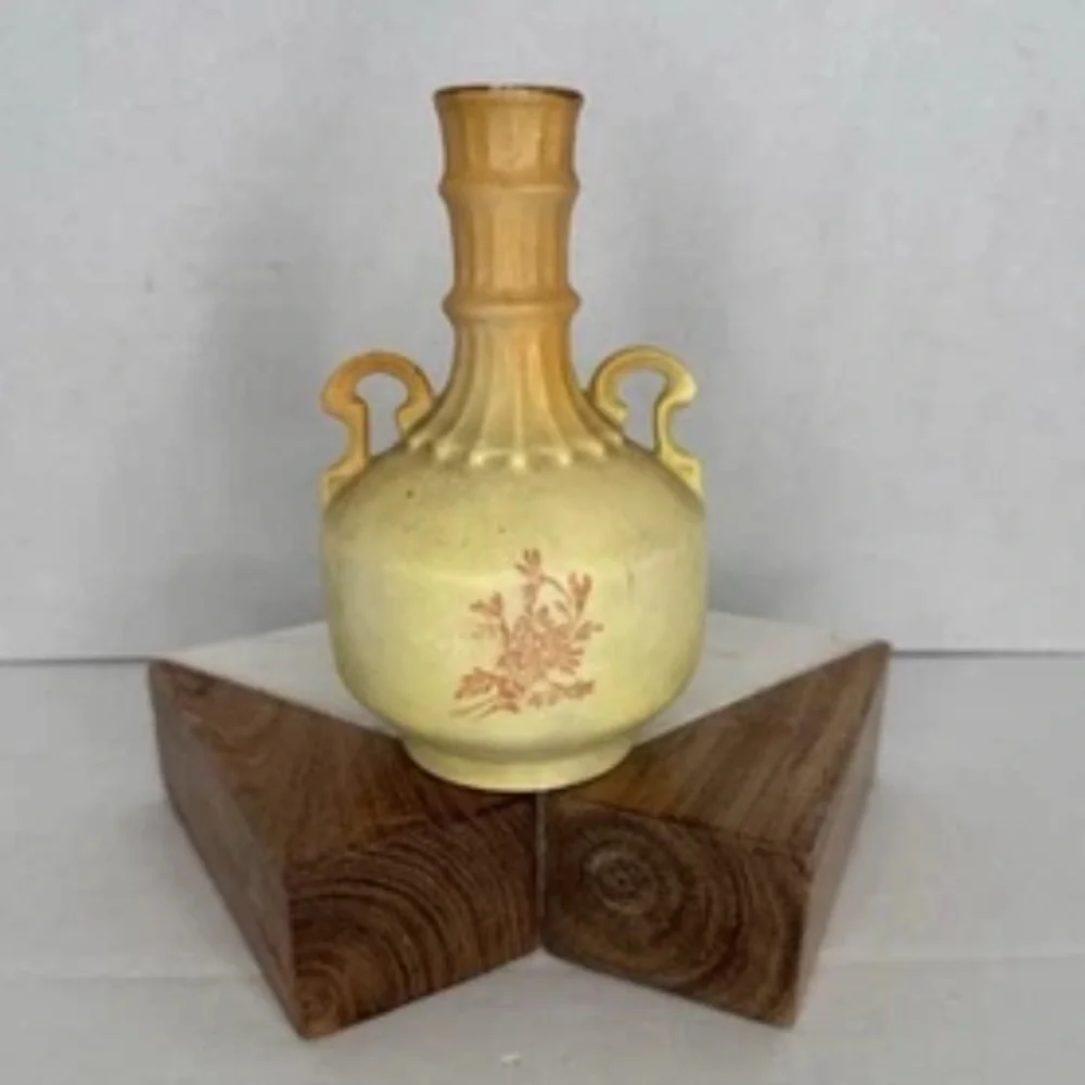 Antique Bud Vase Hand Painted Floral Design in Soft Yellow